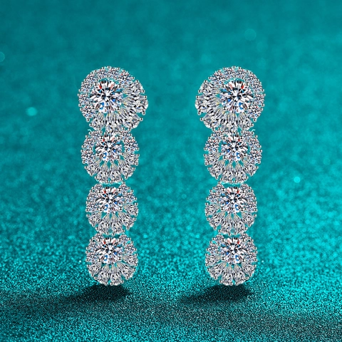 Luxury 925 Sterling Silver Moissanite Zirconia Drop Earrings Vintage Long Tassel Wave Cluster Earrings For Women Wedding Banquet Jewelry