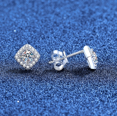 Pendientes de Botón de Plata de Ley 925 Moissanita para Mujer Joyería Pendientes de Halo Cuadrado Con Certificado GRA Regalo de Lujo