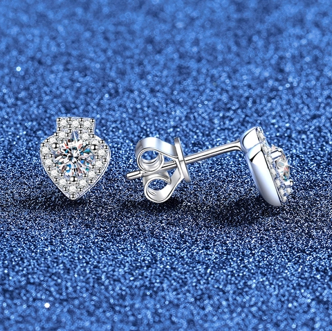 Pendientes de Botón de Corazón de Moissanita de Plata de Ley 925 para Mujer Con Certificado GRA Halo Corazón Color D VVS1 Joyería