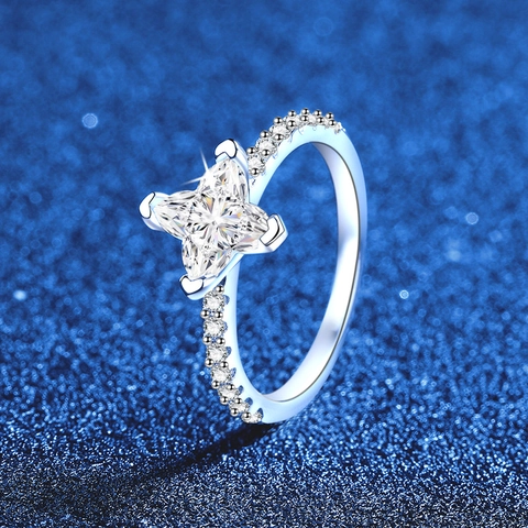 925 Sterlingsilber Moissanit Kleeblatt Sternenflare Ring Für Damen Französischer Luxus Pavé-Strass Verlobung Hochzeit Schmuck Ring