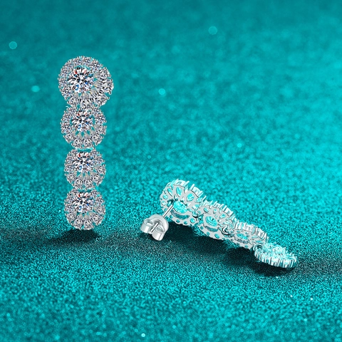 Luxury 925 Sterling Silver Moissanite Zirconia Drop Earrings Vintage Long Tassel Wave Cluster Earrings For Women Wedding Banquet Jewelry