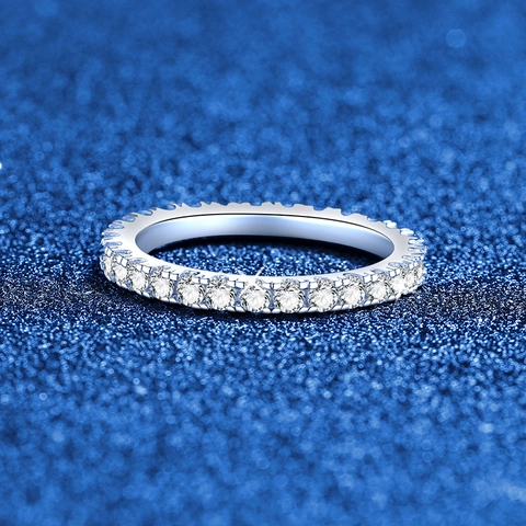 S925 Sterling Silver Moissanite Eternity Ring Round Cut Pave Full Diamond Wedding Band Minimalist Elegant Women Jewelry