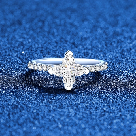 925 Sterlingsilber Moissanit Kleeblatt Sternenflare Ring Für Damen Französischer Luxus Pavé-Strass Verlobung Hochzeit Schmuck Ring