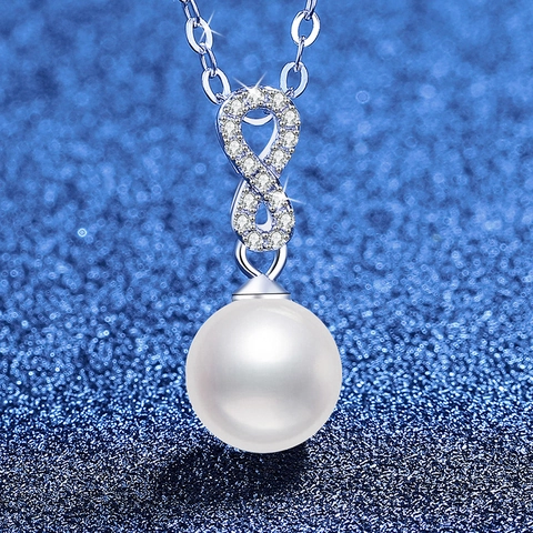 Collana Con Pendente Moissanite Simbolo Dell Infinito In Argento Sterling 925 Per Donna Elegante Perla Artificiale Intarsiato Gioielli Con Certificato GRA