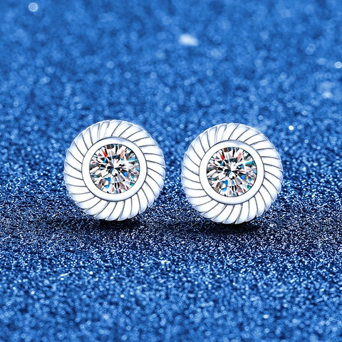 Orecchini a Bottone in Argento Sterling 925 Moissanite Francese Vintage per Donna Retro Corda Intrecciata Torsione Geometrica Rotonda Intarsiata Gioielli Regalo