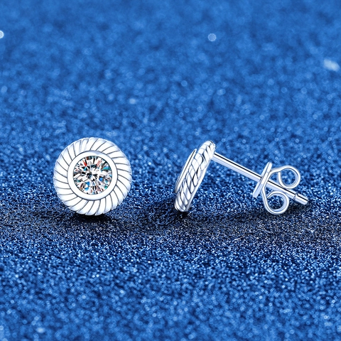 Orecchini a Bottone in Argento Sterling 925 Moissanite Francese Vintage per Donna Retro Corda Intrecciata Torsione Geometrica Rotonda Intarsiata Gioielli Regalo