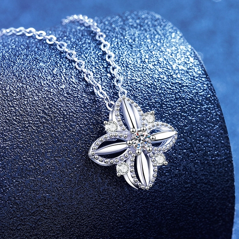Collar de Plata de Ley 925 Moissanita Trébol de Cuatro Hojas Colgante de Flor Estrella con Diamantes de Imitación para Mujer Fiesta Joyería Elegante