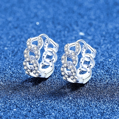 Orecchini a Cerchio in Argento Sterling 925 Moissanite per Donna Catena Cubana Intarsiata Simbolo dell'Infinito Gioielli Regalo