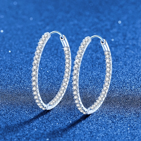 Lussuosi Orecchini a Cerchio in Argento Sterling 925 con Moissanite Pavé Grandi Orecchini Tondi per Donna Gioielli alla Moda