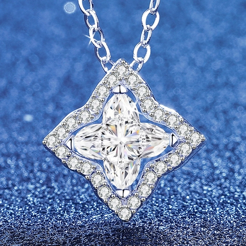 Collar Con Colgante de Trébol de Plata de Ley S925 Moissanita para Mujer Cadena de Clavícula Exquisita Joyería Regalo