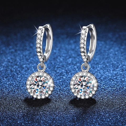 Orecchini a Bottone in Argento Sterling 925 con Moissanite da 1 Carato per Donna Classici Tondi Halo Placcati Platino Gioielli