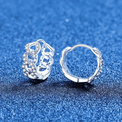 Orecchini a Cerchio in Argento Sterling 925 Moissanite per Donna Catena Cubana Intarsiata Simbolo dell'Infinito Gioielli Regalo