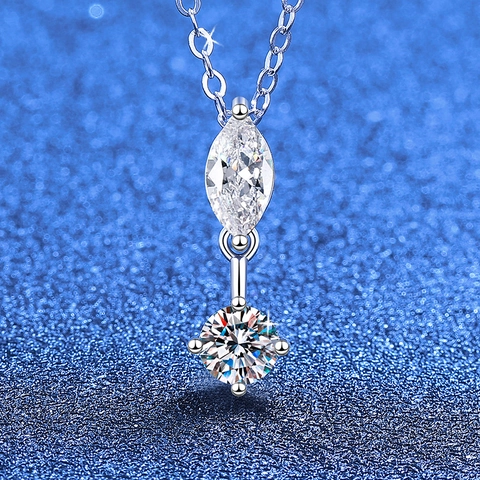 S925 Sterling Silver Marquise And Round Cut Moissanite Pendant Necklace For Women Elegant Moissanite Jewelry With GRA Certificate