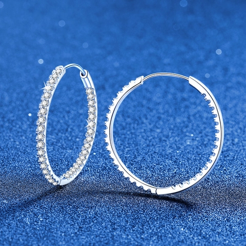 Lussuosi Orecchini a Cerchio in Argento Sterling 925 con Moissanite Pavé Grandi Orecchini Tondi per Donna Gioielli alla Moda