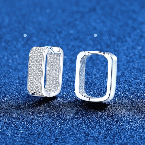 Pendientes de Aro de Lujo en Plata de Ley 925 con Moissanita para Mujer Estilo Francés Cuadrados Geométricos Incrustados con Certificado GRA