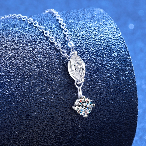 S925 Sterling Silver Marquise And Round Cut Moissanite Pendant Necklace For Women Elegant Moissanite Jewelry With GRA Certificate