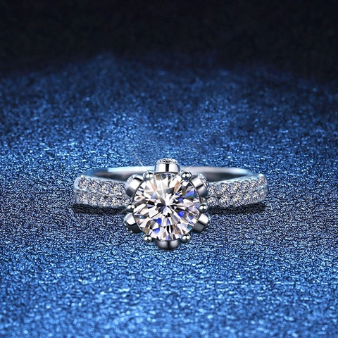 Moissanite Round Cut Ring 925 Sterling Silver Six Prong Crown Engagement Sparkling Jewelry For Women