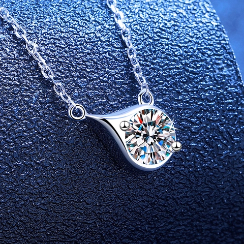 Collar de Pendiente de Moissanita de 1 Quilate de Plata de Ley S925 para Mujer Color D Gota de Agua Circonia Joyería