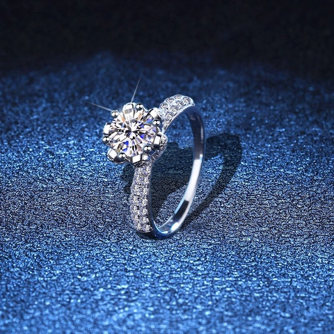 Moissanite Round Cut Ring 925 Sterling Silver Six Prong Crown Engagement Sparkling Jewelry For Women