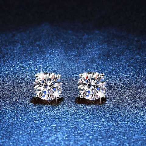 925 Sterling Silver Moissanite Stud Earrings D Color Four Prong Round Cut Minimalist Sparkly Moissanite Rhinestone Jewelry