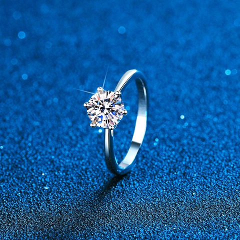 925 Sterlingsilber Moissanit Ring Für Damen Klassischer Sechs-Krallen-Verlobungsring Hochzeit Ring Verstellbarer Schmuck