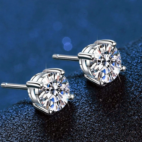 925 Sterling Silver Moissanite Stud Earrings D Color Four Prong Round Cut Minimalist Sparkly Moissanite Rhinestone Jewelry