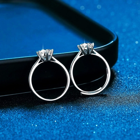 925 Sterlingsilber Moissanit Ring Für Damen Klassischer Sechs-Krallen-Verlobungsring Hochzeit Ring Verstellbarer Schmuck