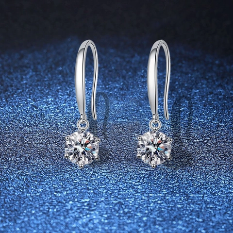 Orecchini a Gancio in Argento Sterling 925 con Moissanite per Donna Taglio Rotondo Incastonatura a Sei Griffe Pendenti Eleganti Gioielli