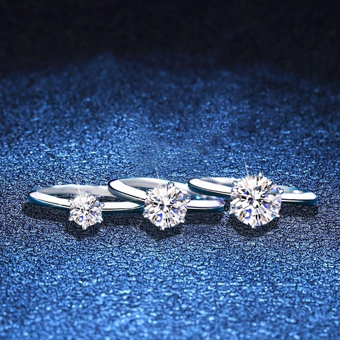 925 Sterlingsilber Moissanit Ring Für Damen Klassische Sechs-Krallen-Kronenfassung Rund Funkelnd Hochzeit Verlobung Schmuck