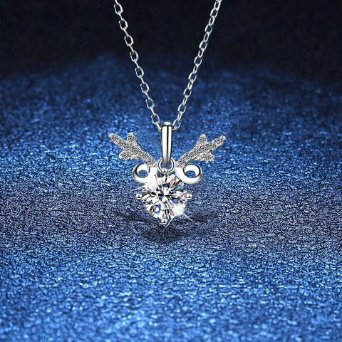 Collana con Ciondolo a Forma di Corno di Cervo in Argento Sterling 925 con Moissanite per Donna Elegante Catena da Clavicola Regalo di San Valentino