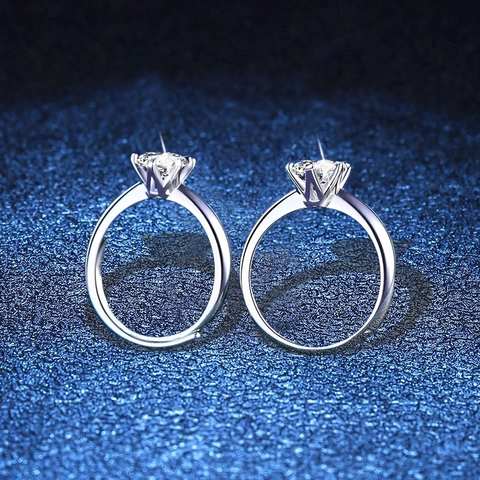 925 Sterlingsilber Moissanit Ring Für Damen Klassische Sechs-Krallen-Kronenfassung Rund Funkelnd Hochzeit Verlobung Schmuck