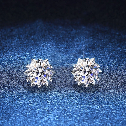 Pendientes de Botón de Copo de Nieve de Plata de Ley S925 para Mujer Joyas de Moda con Circonita de Corte Redondo Brillant
