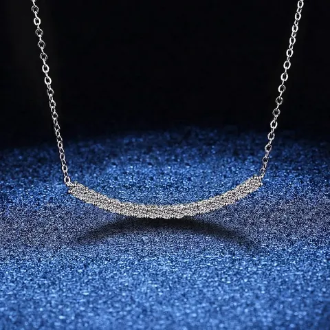 925 Sterling Silver Smile Necklace For Women Moissanite Pave Zirconia Curved Pendant Minimalist Clavicle Chain Jewelry Gift