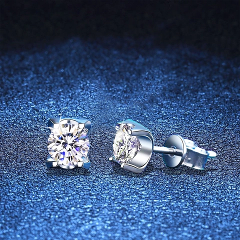 Pendientes de Botón de Plata de Ley 925 Con Moissanita Para Mujer Joyas Clásicas de Corte Redondo Con Certificado GRA