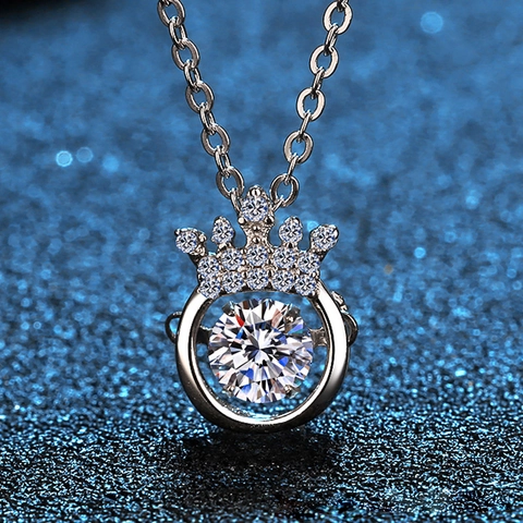 925 Sterling Silver Moissanite Crown Pendant Necklace For Women Dancing Heart Electroplated Fashion Jewelry Valentine Gift