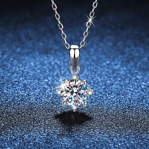 Collana in Argento Sterling 925 con Moissanite Donna Ottagramma Stella Fiocco di Neve Ciondolo Gioielli Pietra Brillante