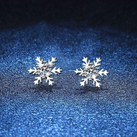 Orecchini a Bottone a Fiocco di Neve in Argento Sterling 925 Moissanite per Donna Eleganti Gioielli Galvanizzati per Natale