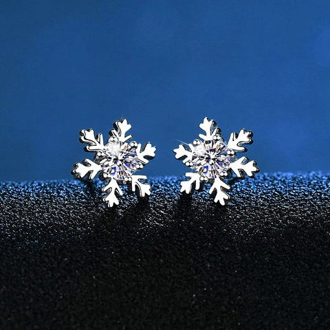 Orecchini a Bottone a Fiocco di Neve in Argento Sterling 925 Moissanite per Donna Eleganti Gioielli Galvanizzati per Natale