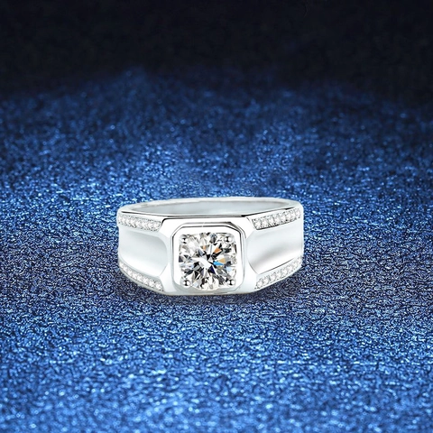 925 Sterling Silver Moissanite Ring For Men Luxury Large Stone Band Electroplated Round Moissanite Finger Ring Jewelry