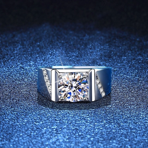 Luxurious 925 Sterling Silver Moissanite Men's Ring Square Cut 1 Carat Business Minimalist Geometric Inlaid Jewelry Gift