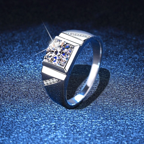 Luxurious 925 Sterling Silver Moissanite Men's Ring Square Cut 1 Carat Business Minimalist Geometric Inlaid Jewelry Gift