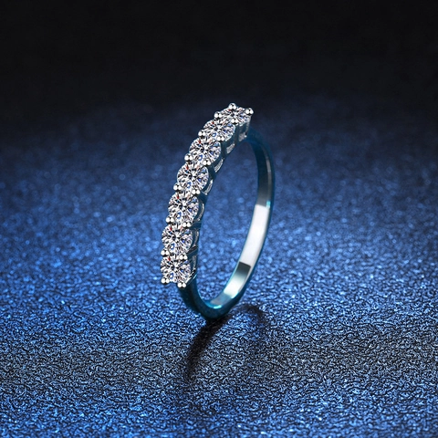 925 Sterling Silver Moissanite Ring For Women Seven Row Sparkling Eternity Band Wedding Jewelry With GRA Certificate
