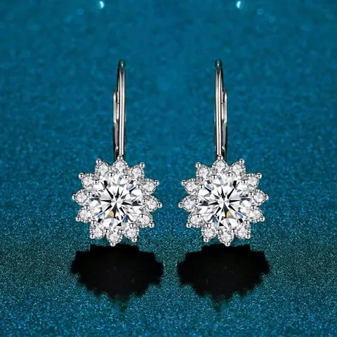 925 Sterling Silver Sunflower Moissanite Drop Earrings For Women Halo Leverback Sparkling Fine Jewelry Gift