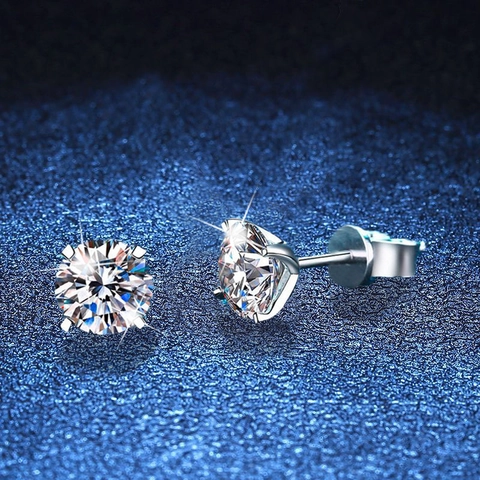925 Sterling Silver Moissanite Stud Earrings For Women Classic Four Claw Round Cut Earrings With GRA Certificate Jewelry Gift
