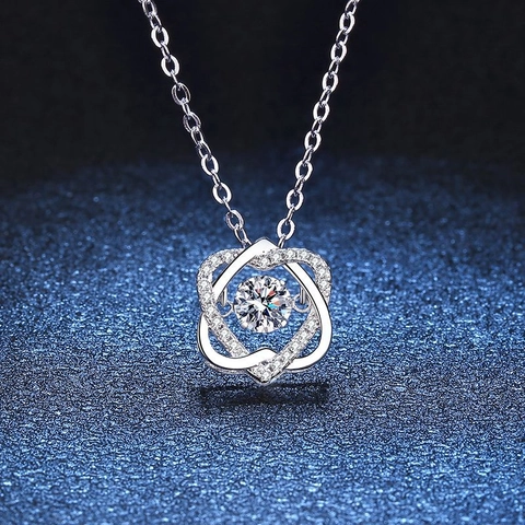 Tanzendes Herz Moissanit Halskette 925 Sterlingsilber Hexagramm Stern Anhänger Elegant Verstellbarer Verschluss Schmuck Damen