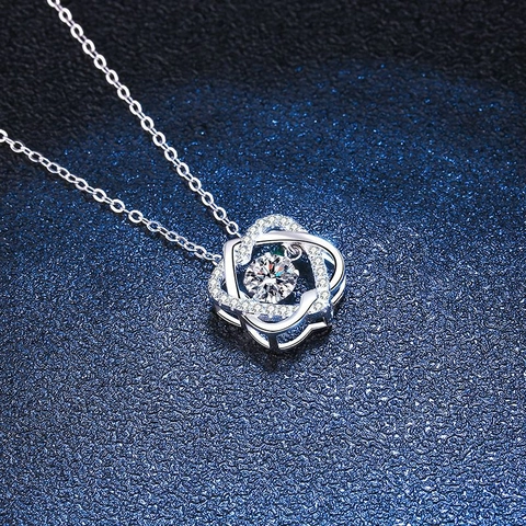 Tanzendes Herz Moissanit Halskette 925 Sterlingsilber Hexagramm Stern Anhänger Elegant Verstellbarer Verschluss Schmuck Damen
