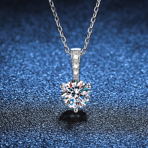 S925 Sterling Silver Necklace Round Brilliant Cut Moissanite Pendant For Women Minimalist Fashion Jewelry Wedding Party Gift