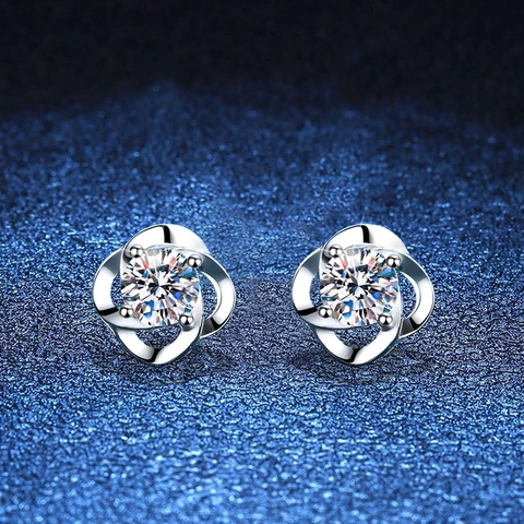 Orecchini a Bottone a Trifoglio in Argento Sterling 925 per Donna Moissanite Strass Spirale Fiore Orecchini Moda Gioielli