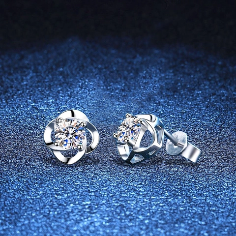 Orecchini a Bottone a Trifoglio in Argento Sterling 925 per Donna Moissanite Strass Spirale Fiore Orecchini Moda Gioielli