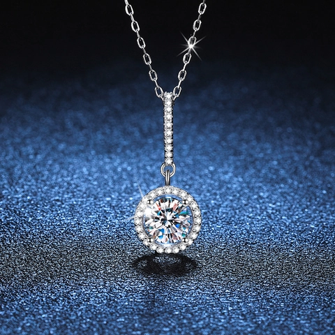 Klassische Moissanit Anhänger Halskette Für Damen 925 Sterlingsilber Halo Brillant Schliff Strass Boxkette Schmuck Geschenk